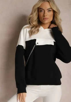 Czarna Bawełniana Bluza z Kapturem i Łańcuszkiem Ambriella