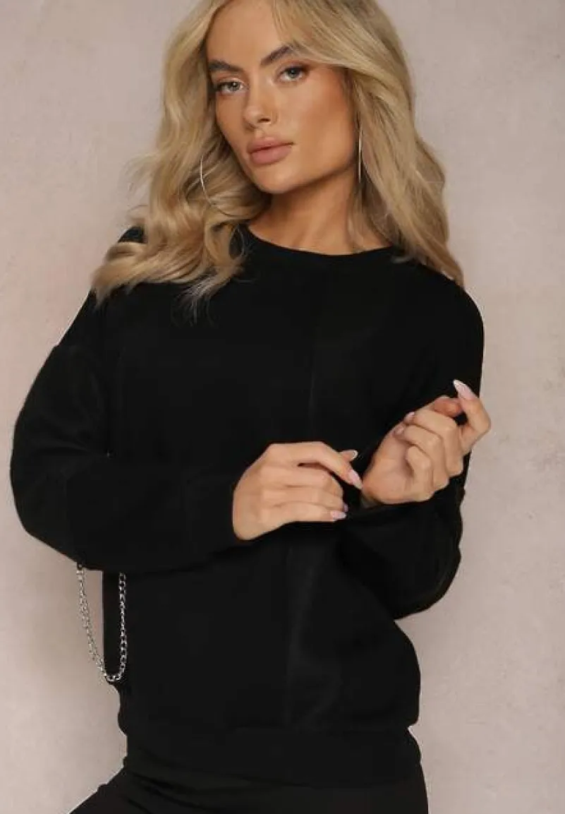 Czarna Bawełniana Bluza z Łańcuszkiem Eleutia