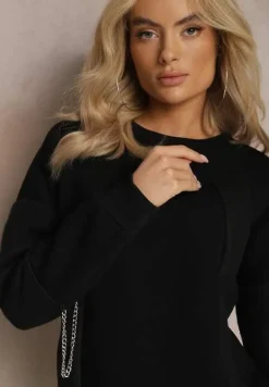 Czarna Bawełniana Bluza z Łańcuszkiem Eleutia