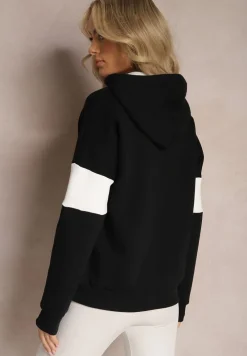 Czarna Bawełniana Bluza z Kapturem w Amerykańskim Stylu z Napisem i Polarem Iocaste