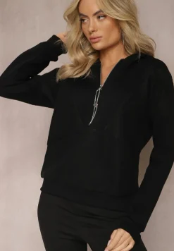 Czarna Bawełniana Bluza z Suwakiem i Kapturem Irise