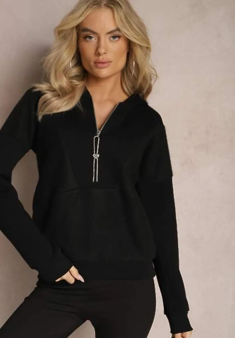 Czarna Bawełniana Bluza z Suwakiem i Kapturem Irise