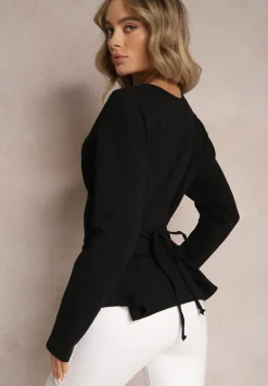 Czarna Bawełniana Bluza z Ozdobnym Wiązaniem Fanarita