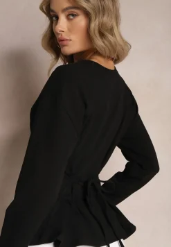 Czarna Bawełniana Bluza z Ozdobnym Wiązaniem Fanarita