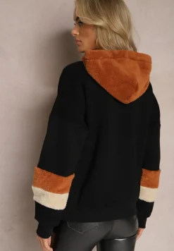 Czarna Bawełniana Bluza z Kapturem i Wstawkami z Polaru Qilin