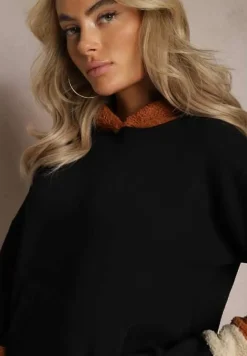 Czarna Bawełniana Bluza z Kapturem i Wstawkami z Polaru Qilin