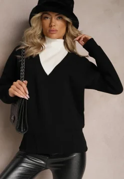 Czarna Bawełniana Bluza z Trójkątnym Dekoltem Hydralia