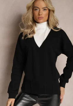 Czarna Bawełniana Bluza z Trójkątnym Dekoltem Hydralia