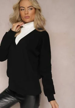 Czarna Bawełniana Bluza z Trójkątnym Dekoltem Hydralia