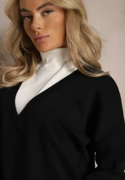 Czarna Bawełniana Bluza z Trójkątnym Dekoltem Hydralia