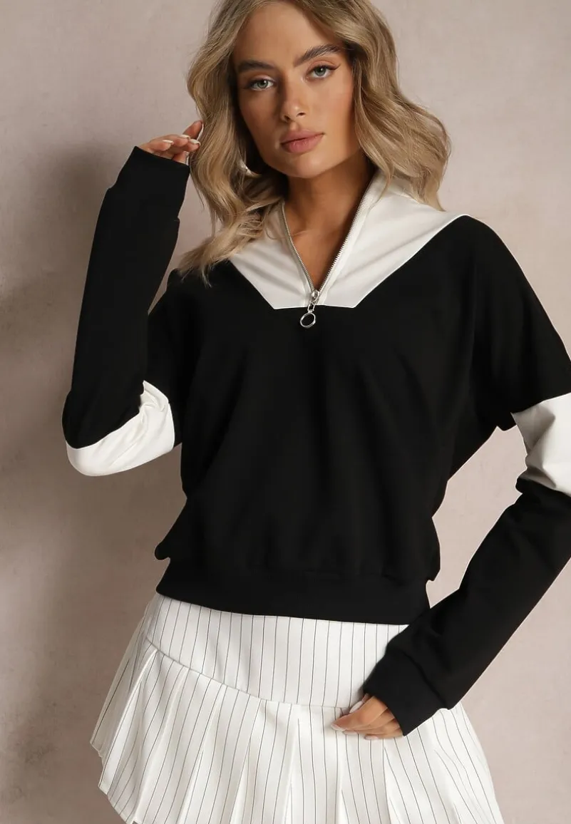 Czarna Bawełniana Bluza z Suwakiem w Stylu Polo Torellia