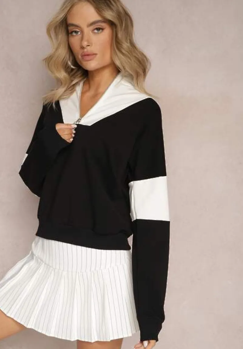 Czarna Bawełniana Bluza z Suwakiem w Stylu Polo Torellia