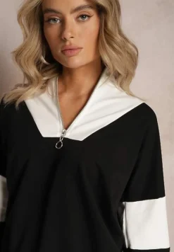 Czarna Bawełniana Bluza z Suwakiem w Stylu Polo Torellia