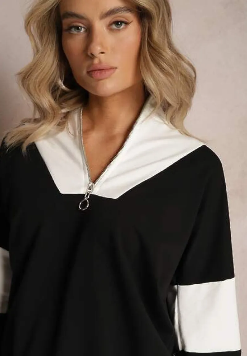 Czarna Bawełniana Bluza z Suwakiem w Stylu Polo Torellia