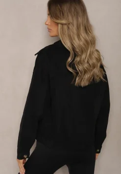 Czarna Bawełniana Jeansowa Kurtka z Guzikami Avieria