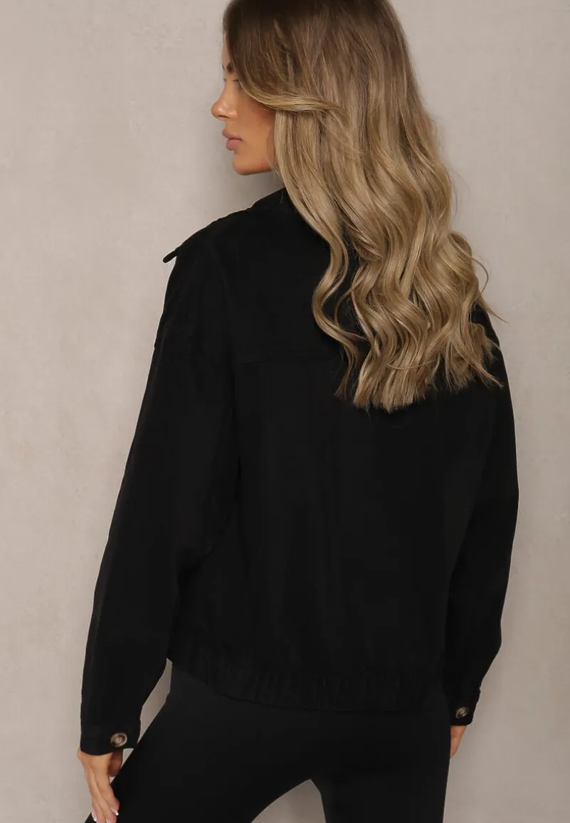 Czarna Bawełniana Jeansowa Kurtka z Guzikami Avieria