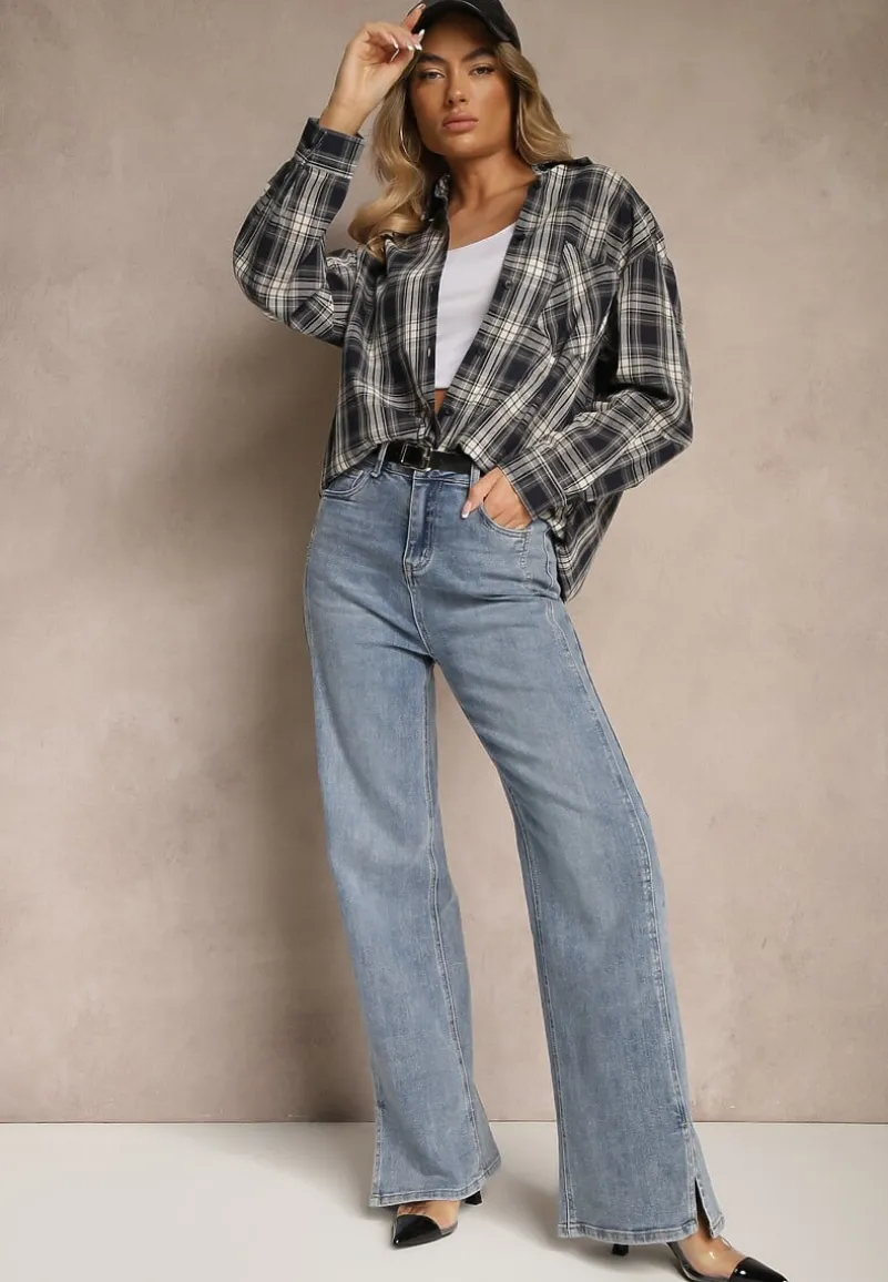 Czarna Bawełniana Koszula w Kratę z Pojedynczą Kieszonką Annisen