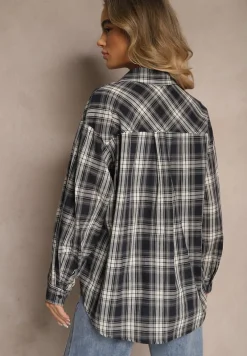 Czarna Bawełniana Koszula w Kratę z Pojedynczą Kieszonką Annisen