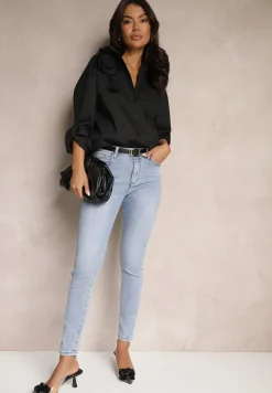 Czarna Bawełniana Koszula z Kwiatową Aplikacją 3D Dolianis