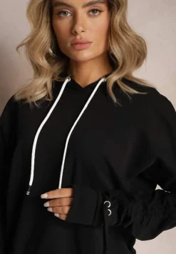 Czarna Bluza Bawełniana z Kapturem Dolcean