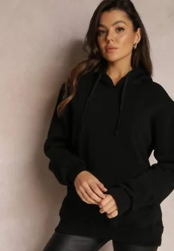 Czarna Bluza Bawełniana z Kapturem Marmi