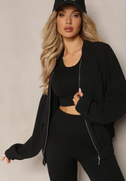 Czarna Bluza Bomberka ze Ściągaczami i Luźnymi Rękawami Nerati