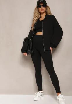 Czarna Bluza Bomberka ze Ściągaczami i Luźnymi Rękawami Nerati