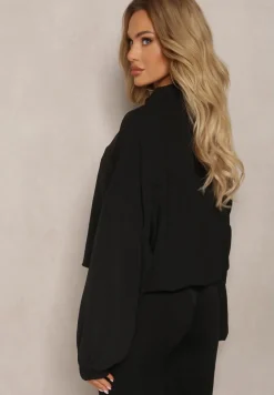 Czarna Bluza Bomberka ze Ściągaczami i Luźnymi Rękawami Nerati