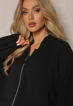 Czarna Bluza Bomberka ze Ściągaczami i Luźnymi Rękawami Nerati