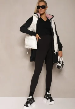 Czarna Bluza Długa z Kapturem Ozdobionym Napisami Sinellina