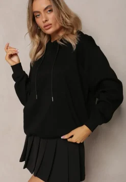 Czarna Bluza o Fasonie Klasycznej Kangurki z Kapturem Lunamoon