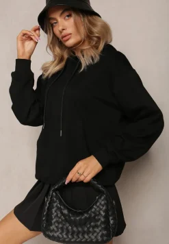 Czarna Bluza o Fasonie Klasycznej Kangurki z Kapturem Lunamoon