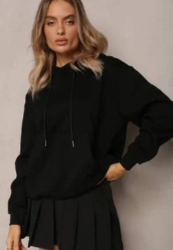 Czarna Bluza o Fasonie Klasycznej Kangurki z Kapturem Lunamoon