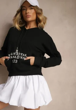 Czarna Bluza o Klasycznym Kroju z Kapturem i Kieszenią Firloti