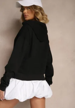 Czarna Bluza o Klasycznym Kroju z Kapturem i Kieszenią Firloti