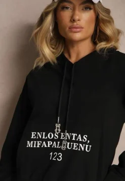 Czarna Bluza o Klasycznym Kroju z Kapturem i Kieszenią Firloti
