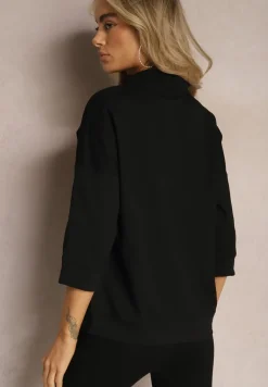 Czarna Bluza Ozdobiona Drobnymi Cyrkoniami i Sznurkami Vanreil