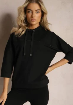 Czarna Bluza Ozdobiona Drobnymi Cyrkoniami i Sznurkami Vanreil