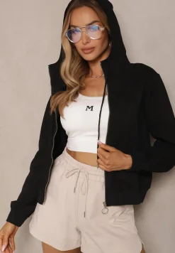 Czarna Bluza Rozsuwana z Kapturem i Kieszeniami Ulosanea