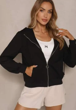 Czarna Bluza Rozsuwana z Kapturem i Kieszeniami Ulosanea