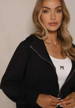 Czarna Bluza Rozsuwana z Kapturem i Kieszeniami Ulosanea