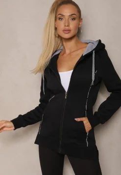 Czarna Bluza Wyściełana Polarem z Kapturem i Kieszeniami Ivalissa