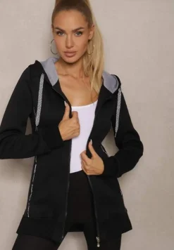 Czarna Bluza Wyściełana Polarem z Kapturem i Kieszeniami Ivalissa