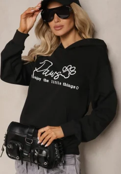 Czarna Bluza z Bawełną Kapturem i Napisem Gelabrina
