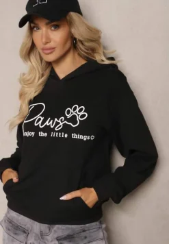 Czarna Bluza z Bawełną Kapturem i Napisem Gelabrina