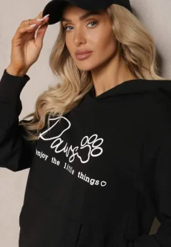 Czarna Bluza z Bawełną Kapturem i Napisem Gelabrina