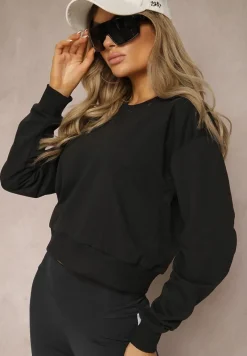 Czarna Bluza z Bawełną ze Ściągaczami przy Rękawach i w Pasie Alberia