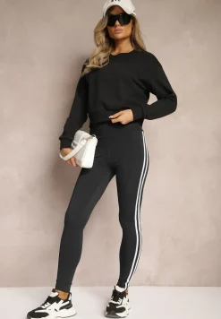 Czarna Bluza z Bawełną ze Ściągaczami przy Rękawach i w Pasie Alberia