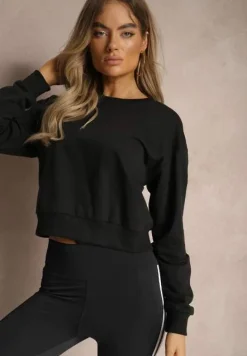 Czarna Bluza z Bawełną ze Ściągaczami przy Rękawach i w Pasie Alberia