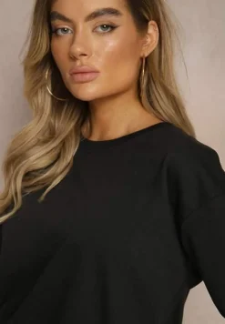 Czarna Bluza z Bawełną ze Ściągaczami przy Rękawach i w Pasie Alberia